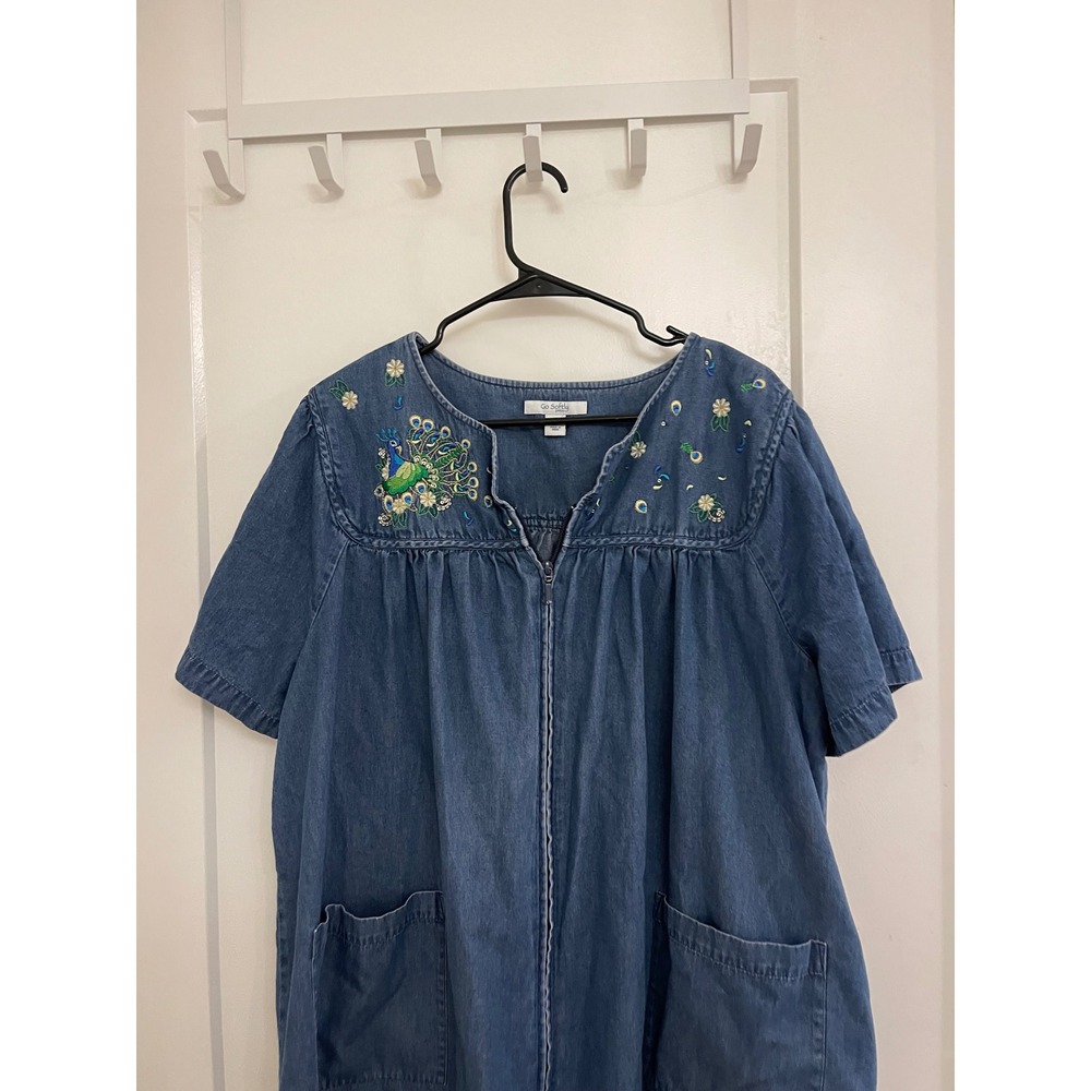 Go Softly Patio Peacock Embroidered Dress Work Jacket Chore Coat GrandmaCore